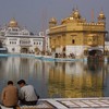 Young Sikhs in front of the Golden Temple in Amritsar, India.